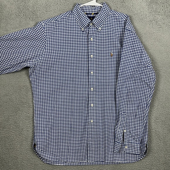 Ralph Lauren Shirt Button Down Mens XL Blue White Check Classic Fit Flesh Pony